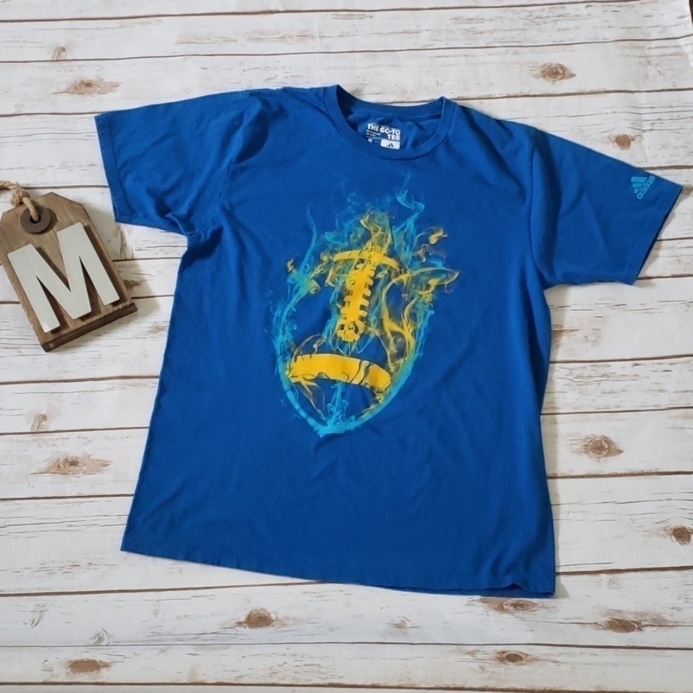 Adidas royal blue tee with football graphics